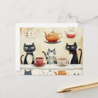 Cartão Postal Gatos de Bule de Chá Caprichosos