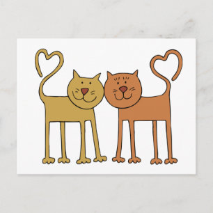 Cartão Postal Gatos de Cartoon Bonitos com Caudas Curvas a Cora