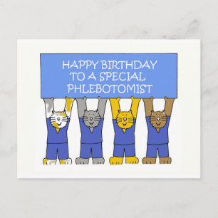 Cartão Postal Gatos de Cartoon Feliz Aniversário do Phlebotomist
