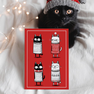 Cartão Postal Gatos de Desenho Animado Divertidos Amante Natal V