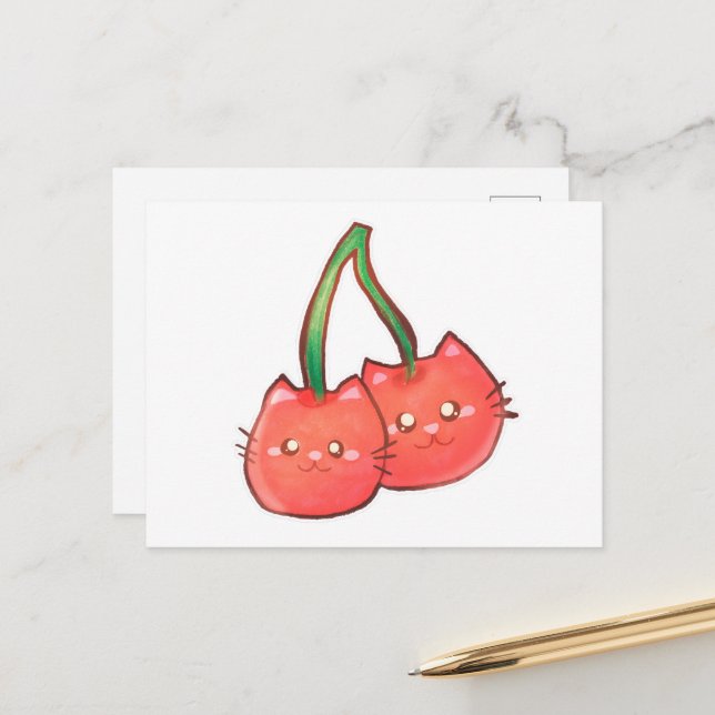 Cartão Postal Gatos De Fruta De Cereja (Frente/Verso In Situ)