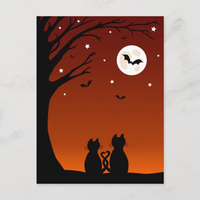 Cartão Postal Gatos De Halloween Olhando Para A Lua (Frente)