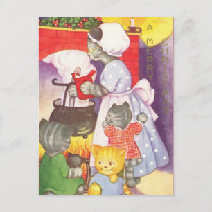 Cartão Postal Gatos de Natal Vintage
