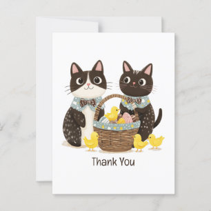 Cartão Postal Gatos de Páscoa Obrigado Cesta de Páscoa Franguinh