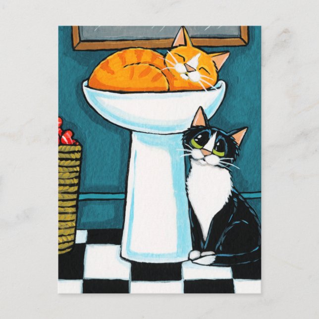 Cartão Postal Gatos de Tux e Tabby na Ilustração do Dissipador d (Frente)