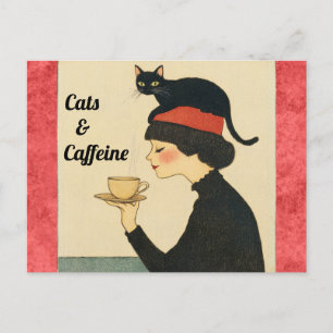 Cartão Postal Gatos e Cafeína Engraçados e Engraçados