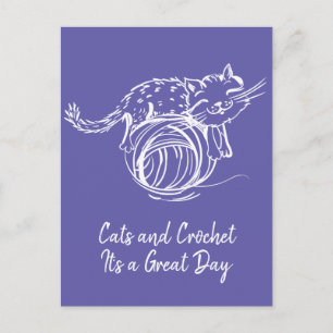 Cartão Postal Gatos e Crochet É um Excelente de mensagem feliz