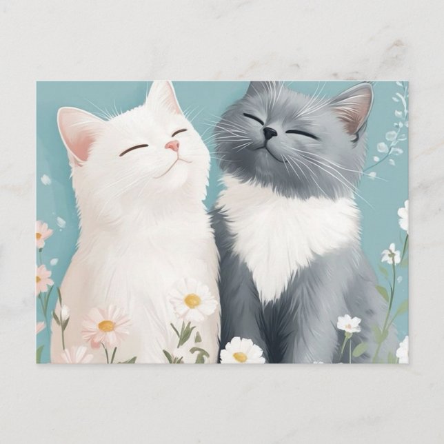 Cartão Postal Gatos e flores (Frente)