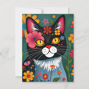 Cartão Postal Gatos e Flores de Boca-branca