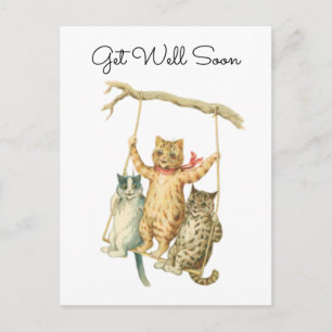 Cartão Postal Gatos em Aquarela Antiga em um Balanço Recupere-se
