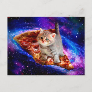 Cartão Postal Gatos em pizza espacial