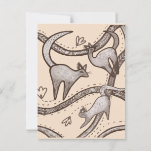 Cartão Postal gatos engraçados arte de linha
