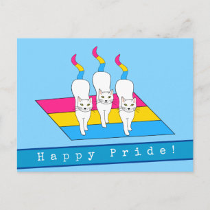 Cartão Postal Gatos Felizes Orgulho Com Bandeira Pansexual