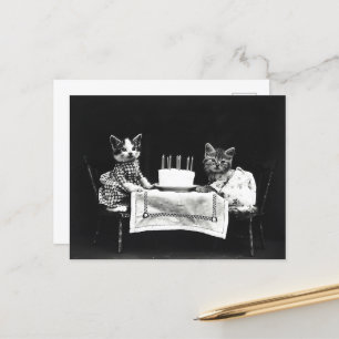 Cartão Postal Gatos Fofos de Bolo de Aniversário