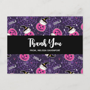 Cartão Postal Gatos Fofos e abóboras Padrão de Halloween Agradec