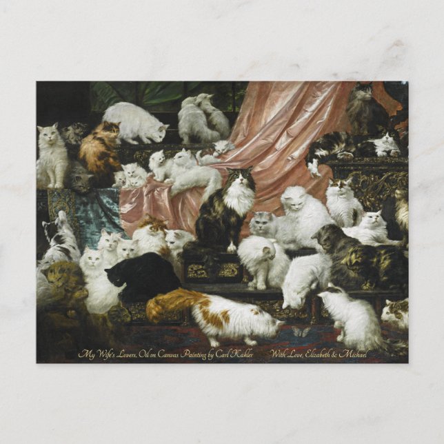 Cartão Postal Gatos Fofos Gatinhos Arte Antiga Personalizada (Frente)