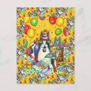 CARTÃO POSTAL GATOS, GATINHOS, RATOS, ANIVERSÁRIO ENGRAÇADO HISS
