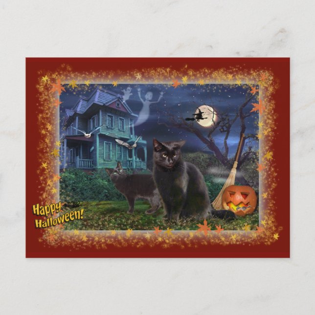 Cartão Postal Gatos Halloween (Frente)