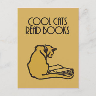 Cartão Postal Gatos legal leem livros estilo retrô