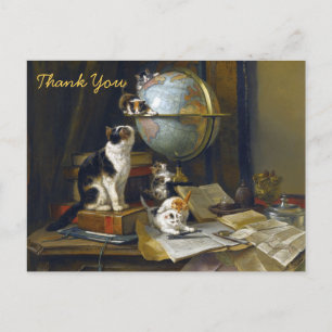 Cartão Postal Gatos Mãe Vintage Gatinhos Globo Mundial Obrigado