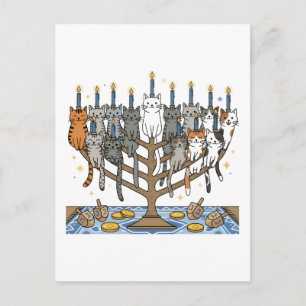Cartão Postal Gatos Menorah Hanukkah Divertidos Meowzel