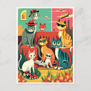 Cartão Postal Gatos Modernos de meio século em Férias