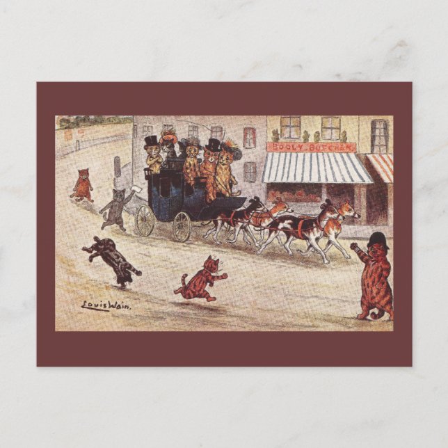 Cartão Postal Gatos na Corrida de Treinador em Alta Rua (Frente)