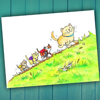 Cartão Postal Gatos no Primeiro Dia de Escola 