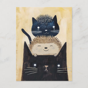 Cartão Postal Gatos Pretos e Ouriço