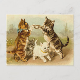 Cartão Postal Gatos que jogam a ilustração do vintage