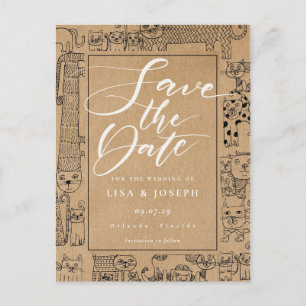 Cartão Postal Gatos Rustic Kraft Script Salvar Data