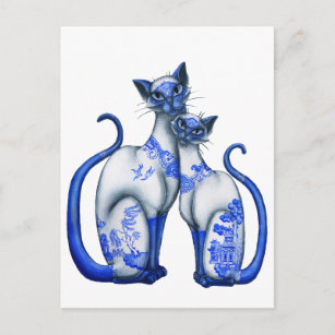 Cartão Postal Gatos Siamese do salgueiro azul