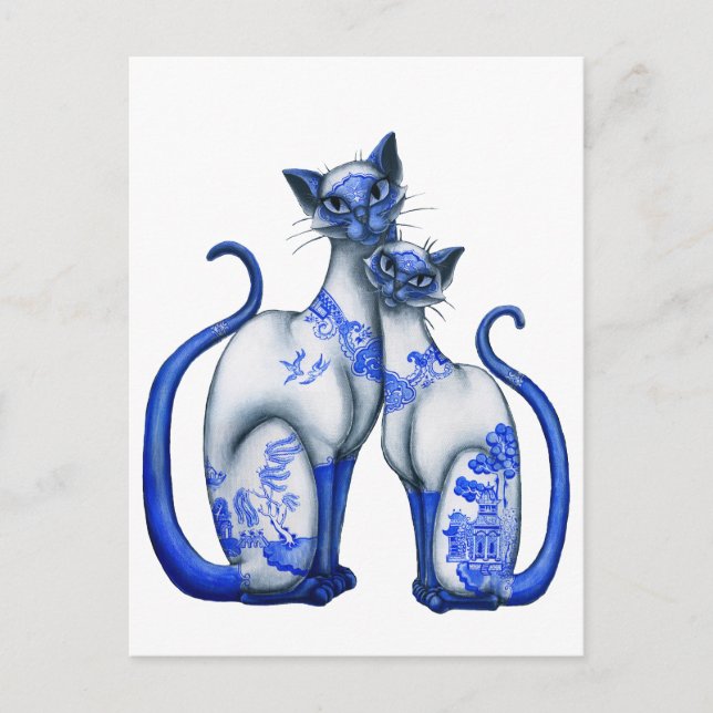 Cartão Postal Gatos Siamese do salgueiro azul (Frente)