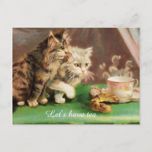 Cartão Postal Gatos vintage da hora do chá personalizados