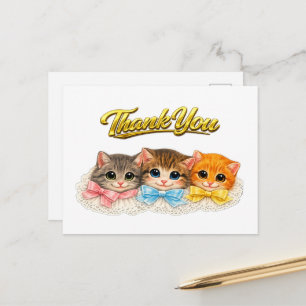 Cartão Postal Gatos Vitorianos Fitas e Renda Obrigado