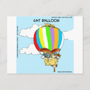 Cartão Postal Gatos Voadores Desenho Animado Divertido
