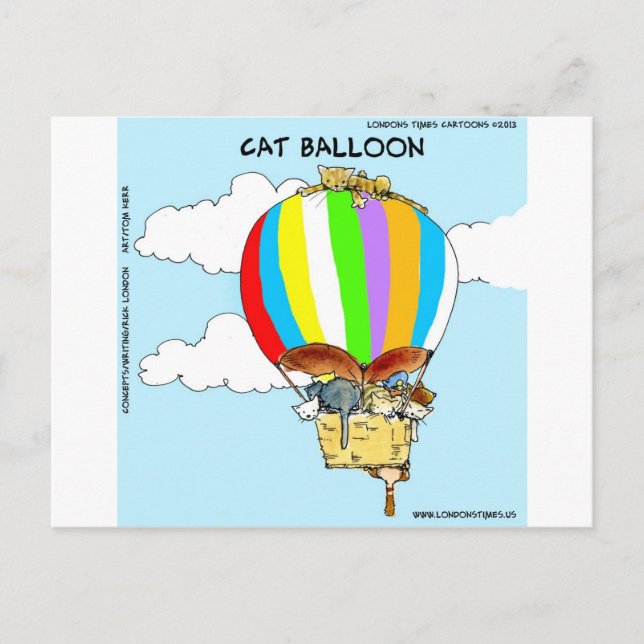 Cartão Postal Gatos Voadores Desenho Animado Divertido (Frente)