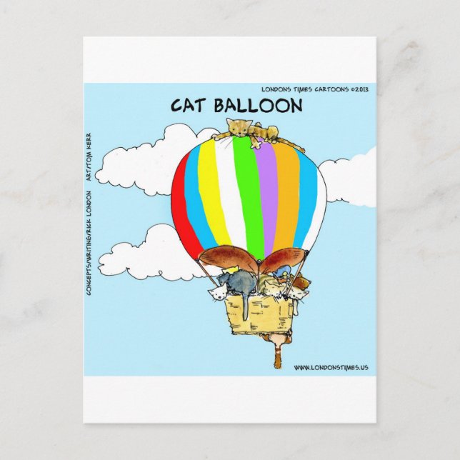 Cartão Postal Gatos Voadores Desenho Animado Divertido (Frente)