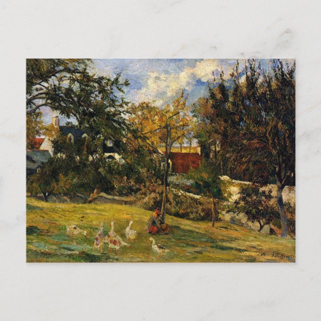 Cartão Postal Gauguin - Geese no Prado (Frente)
