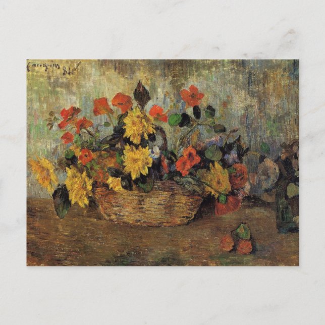 Cartão Postal Gauguin - Nasturtum e Dahlias em um Cesto (Frente)