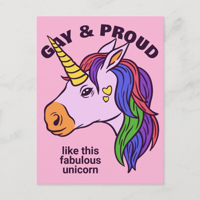 Cartão Postal Gay de Texto Personalizado Unicorn (Frente)