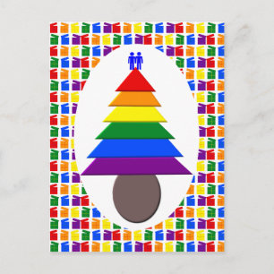 Cartão Postal Gay Men Árvore de Natal Arco-Íris e Presentes