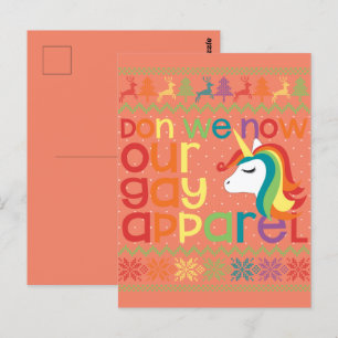 Cartão Postal Gay Natal Rainbow Unicorn Don We Now Our Gay