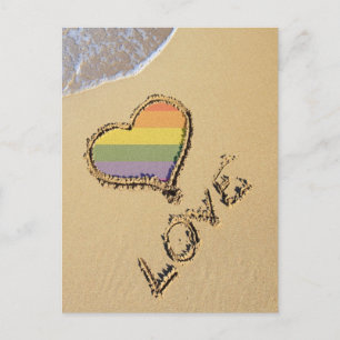 Cartão Postal Gay Rainbow Amor Coração Na Areia