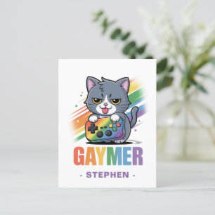Cartão Postal Gaymer - Gato de Jogos Arco-Íris com Console LGB