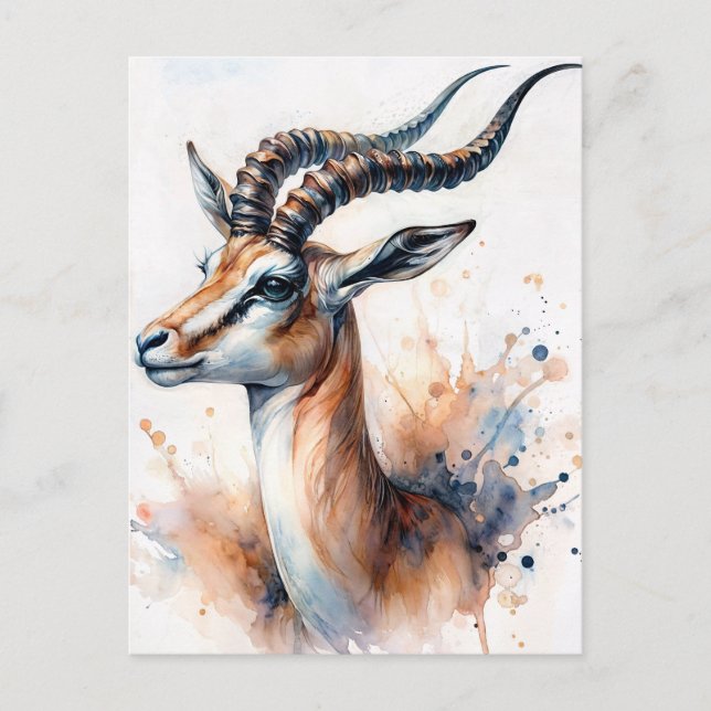 Cartão Postal Gazelle Watercolor Portrait (Frente)