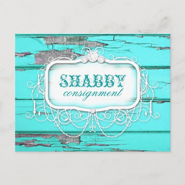 Cartão Postal GC Shabby Vintage Aqua Wood Sticker (Frente)