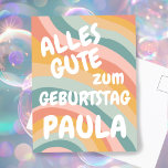 Cartão Postal GEBURTSTAG Farbenfrohe Regenbogen Anpassen<br><div class="desc">Handgemachte Karte für Sie! Passen Sie sie mit Ihrem eigenen Text an, indem Sie auf „Personalisieren“ klicken, um den Namen zu ändern oder auch Text, Farben und Schriftart zu ändern. Schauen Sie in meinem Shop nach vielen weiteren Farben und Designs oder lassen Sie mich wissen, wenn Sie etwas Individuelles möchten!...</div>