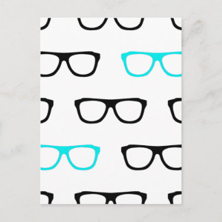 Cartão Postal geek azul de óculos geeks
