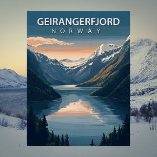 Cartão Postal Geirangerfjord Noruega Montanhas Nevadas Viagem